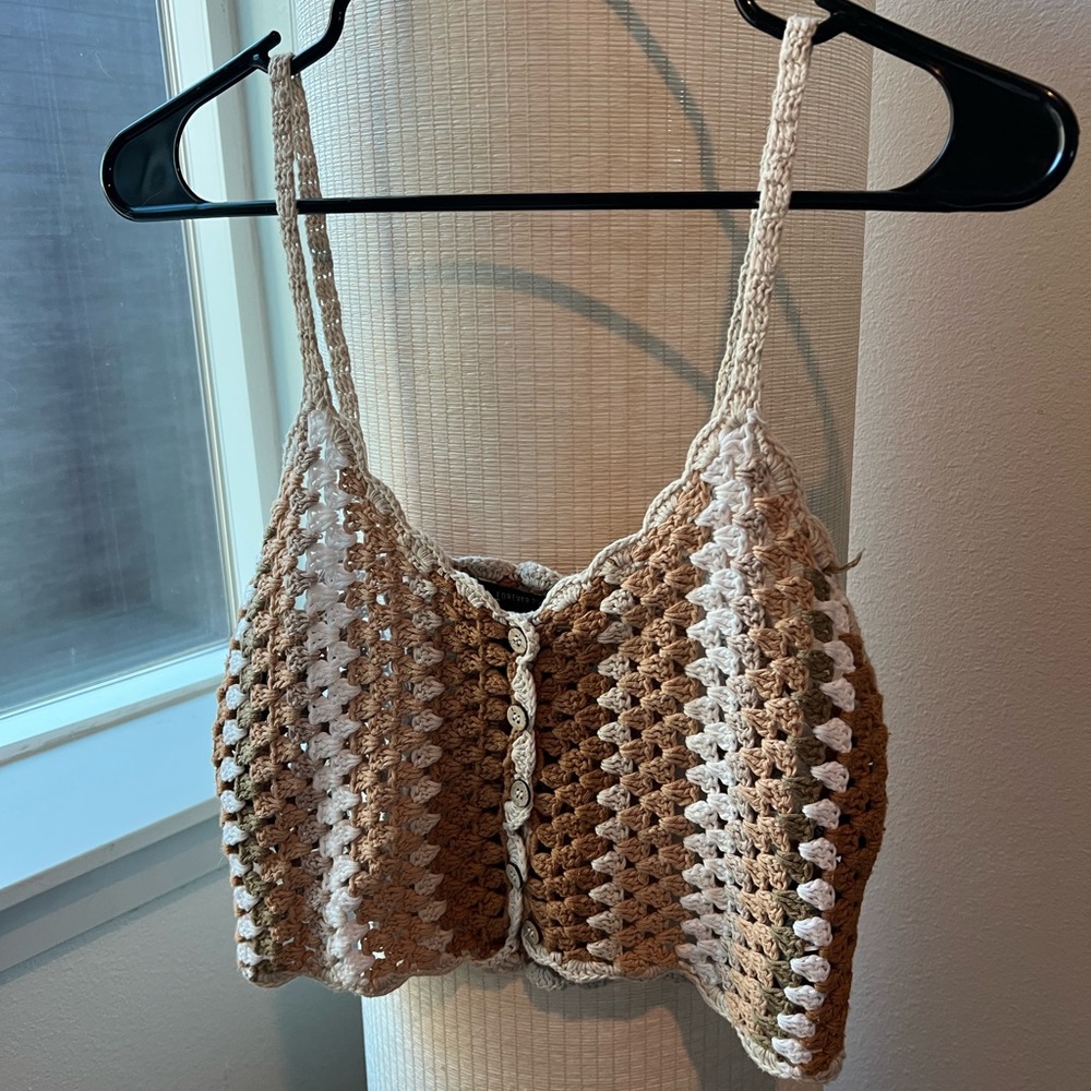 Handmade Crochet Beige and Brown Top